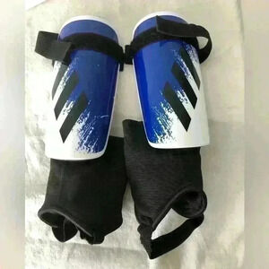 Adidas youth medium soccer shin guards blue white black